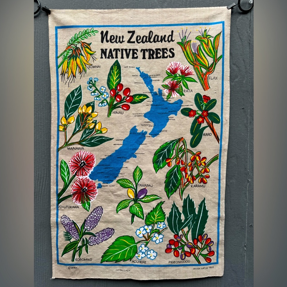 Vintage Trees of New Zealand Linen Tea Towel by Derek Corporation